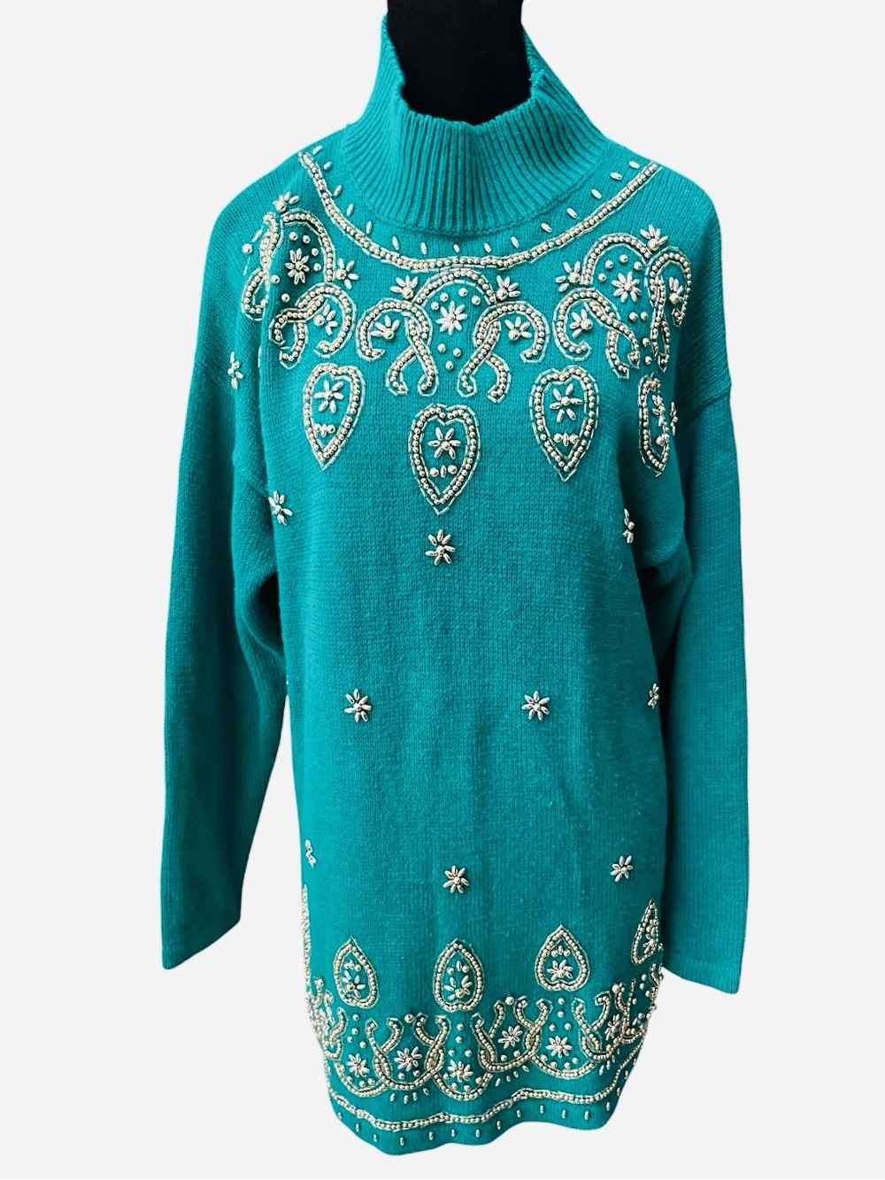 Vintage Victoria Jones Beaded Knit Sweater Dress Size Medium 80s